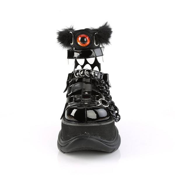 Demonia Neptune-150 Black Vegan Leather/ Black Patent Schuhe Damen D745-026 Gothic Plateauschuhe Schwarz Deutschland SALE